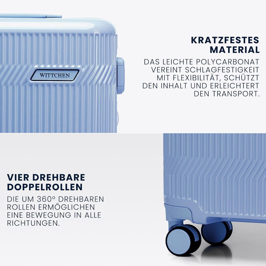 WITTCHEN Kabinenkoffer Handgepäck Hartschalenkoffer Polycarbonat 4 Rollen Gloss Line | Blau Hochglan