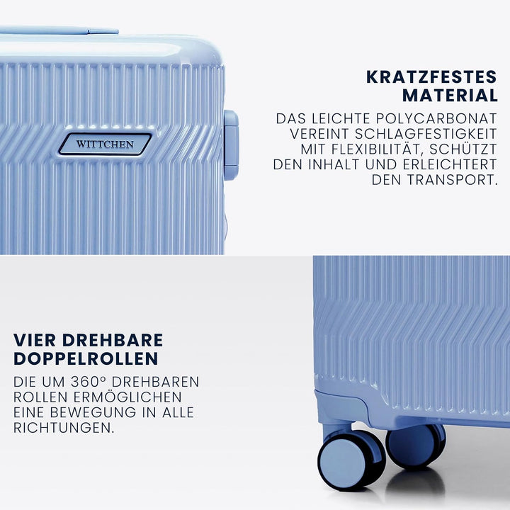 WITTCHEN Kabinenkoffer Handgepäck Hartschalenkoffer Polycarbonat 4 Rollen Gloss Line | Blau Hochglan