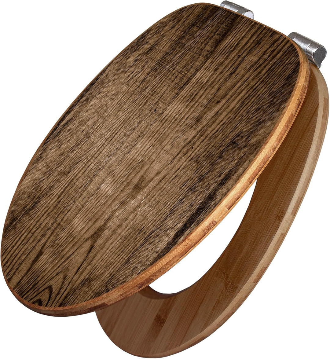 banjado® Design WC Sitz Bambus Absenkautomatik mit Motiv Maserung Dunkel/Toilettendeckel mit Absenka