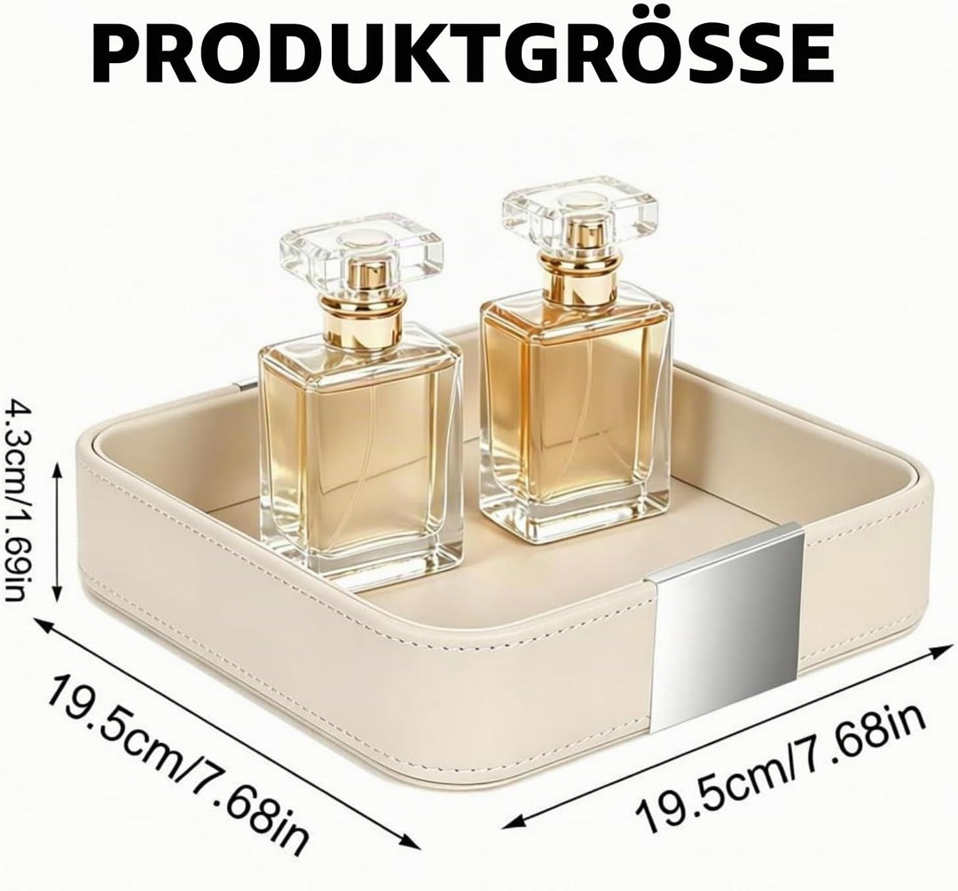 SANZIE Luxuriöse Leder-Schreibtisch-Aufbewahrung, kleiner Auffang-Organizer, dekoratives Tablett für