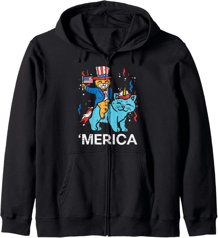 Cats Merica American Flag USA Funny 4th Of July Fourth Girls Kapuzenjacke