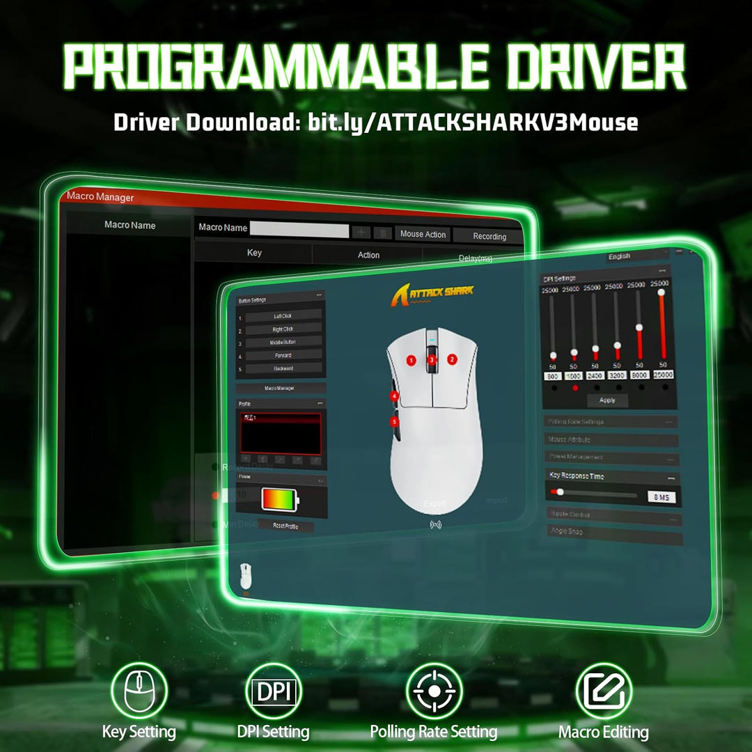 ATTACK SHARK V3 Kabellose Gaming-Maus mit Tape, 65g Ultraleicht, Optischer Sensor PAW3311 mit 25K DP