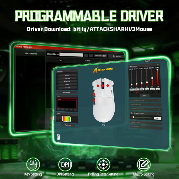 ATTACK SHARK V3 Kabellose Gaming-Maus mit Tape, 65g Ultraleicht, Optischer Sensor PAW3311 mit 25K DP