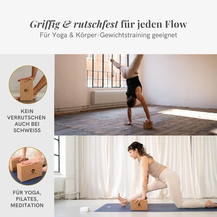 Lotuscrafts Yogablock 100% Kork | Supra Grip beim Yoga &amp; Dehnen | Yoga Block für Anfänger und Fortge