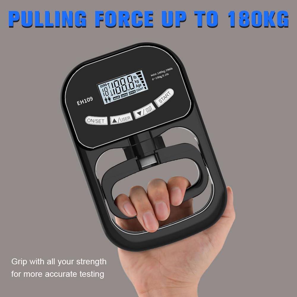 Digitaler Handkraftmessgerät, Elektronischer Hand Dynamometer 180 kg/396 lb mit USB-Ladekabel & LCD-