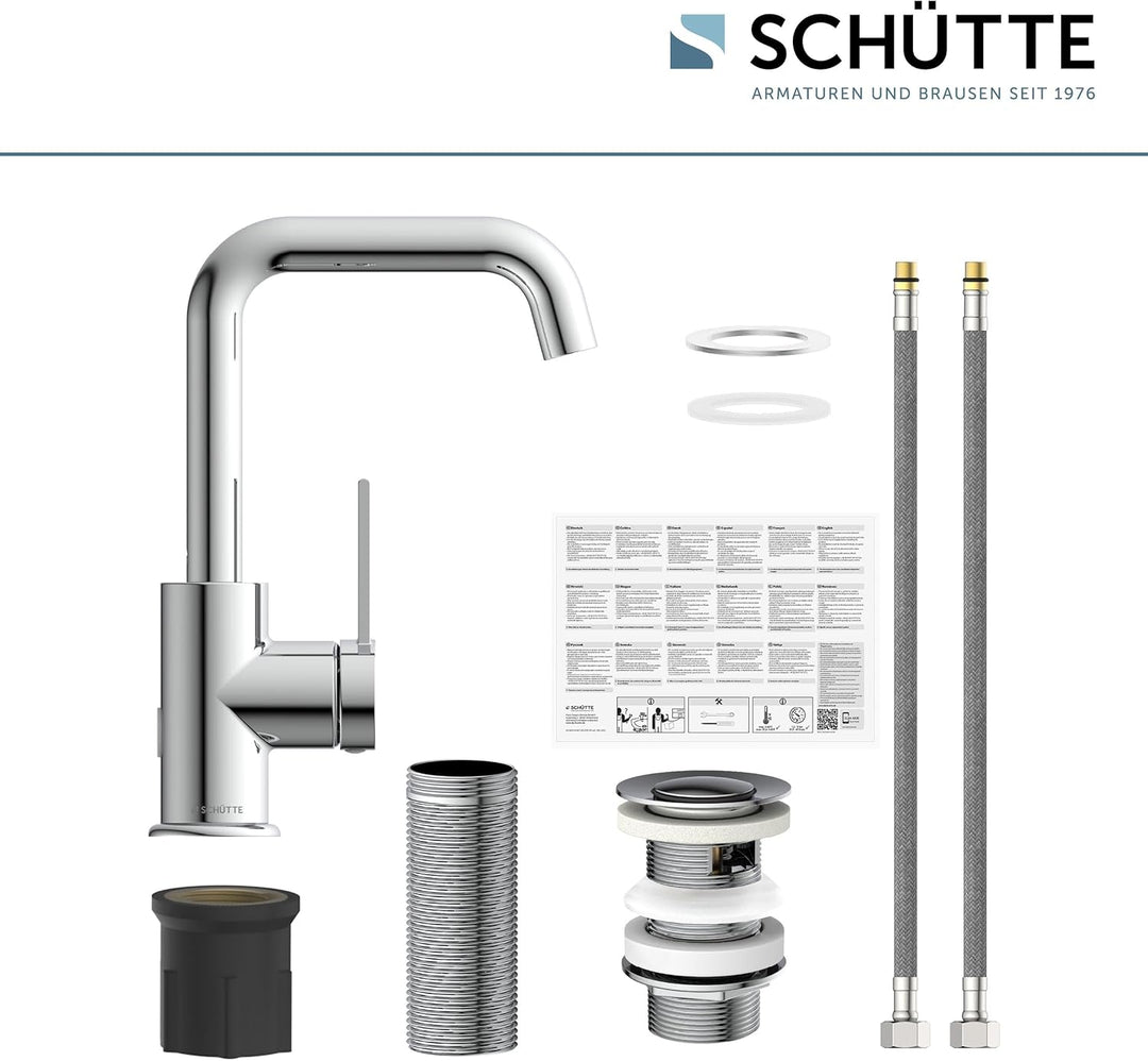 SCHÜTTE 33120 Waschtischarmatur LOS ANGELES mit hohem Auslauf, Wasserhahn für das Bad mit Pop-Up Exz