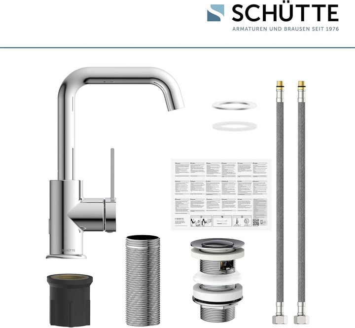 SCHÜTTE 33120 Waschtischarmatur LOS ANGELES mit hohem Auslauf, Wasserhahn für das Bad mit Pop-Up Exz