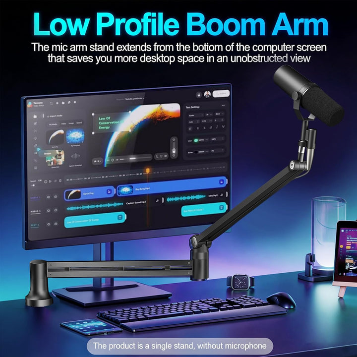 Low Profile Mikrofonarm, Verbesserter Mikrofonständer mit 7 cm Tischklemme, 3/8"- & 5/8"-Adapter, Mi