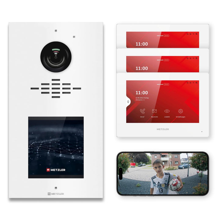 Metzler® Video-Türsprechanlage mit 2MP Weitwinkelkamera und IPS-Touchdisplay Verkehrsweiss RAL 9016
