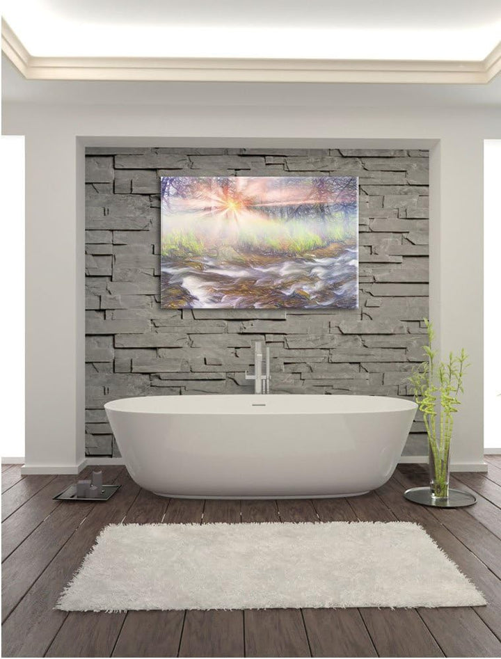 Pixxprint Nebeldickicht im Wald Kunst Buntstift Effekt, Format: 100x70 auf Leinwand, XXL riesige Bil