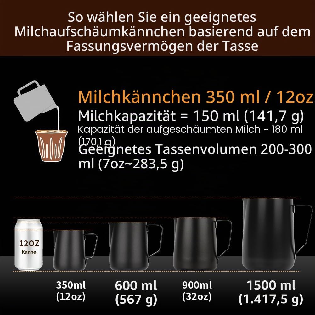 watchget Milchaufschäumkrug, 600 ml, Edelstahl, Espresso-Krug für Cappuccino und Latte Art, Cremewei