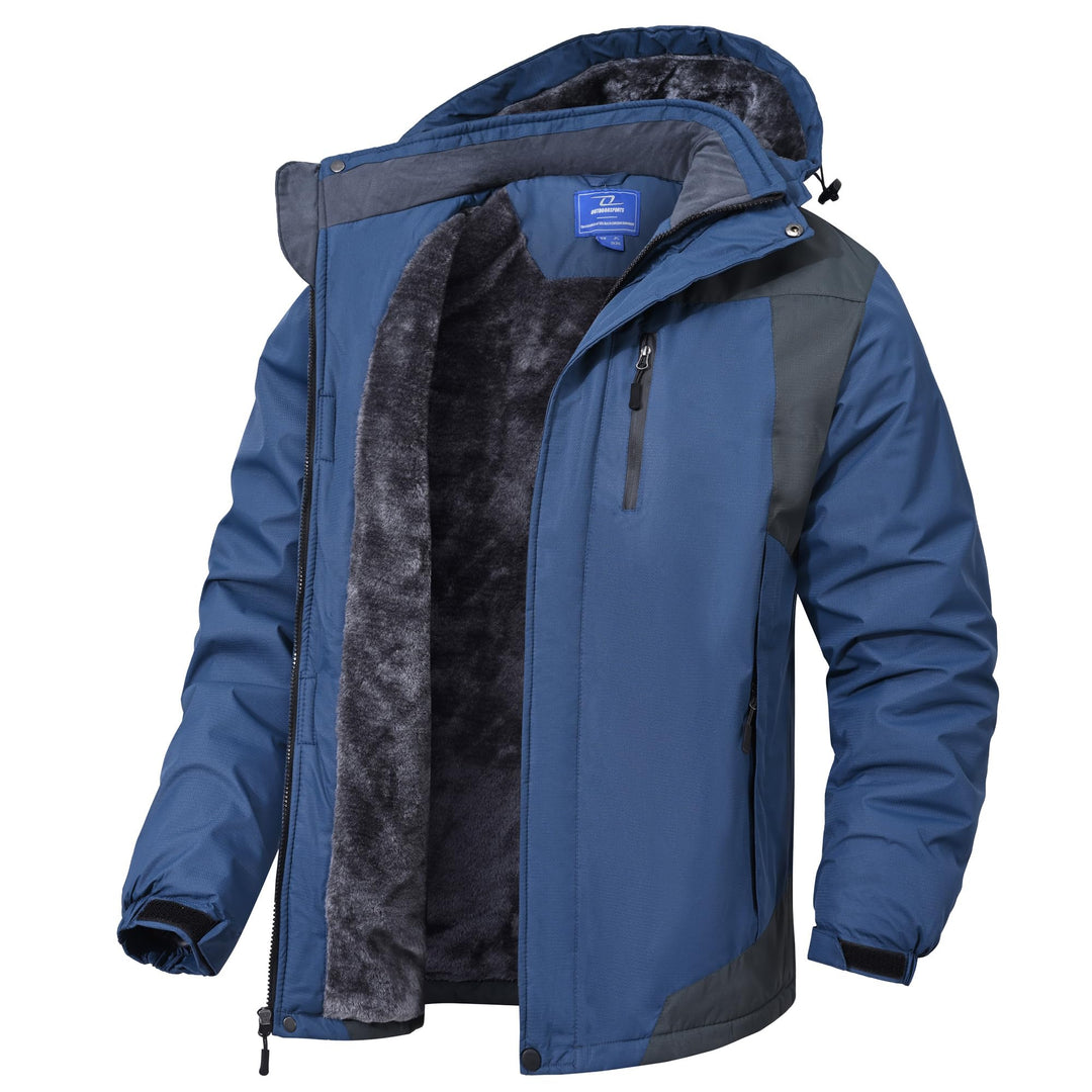 Zzkouine Herren Winter Wasserdichte Fleecejacke Warm Gefüttert Winterjacke Mit Kapuze Wasserabweisen