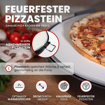 Pizzaofen Pizzamaker Elektrisch mit Pizza-Stein Pro, Leistung 1600 WATT, bis zu 420°C, Steinofen Piz