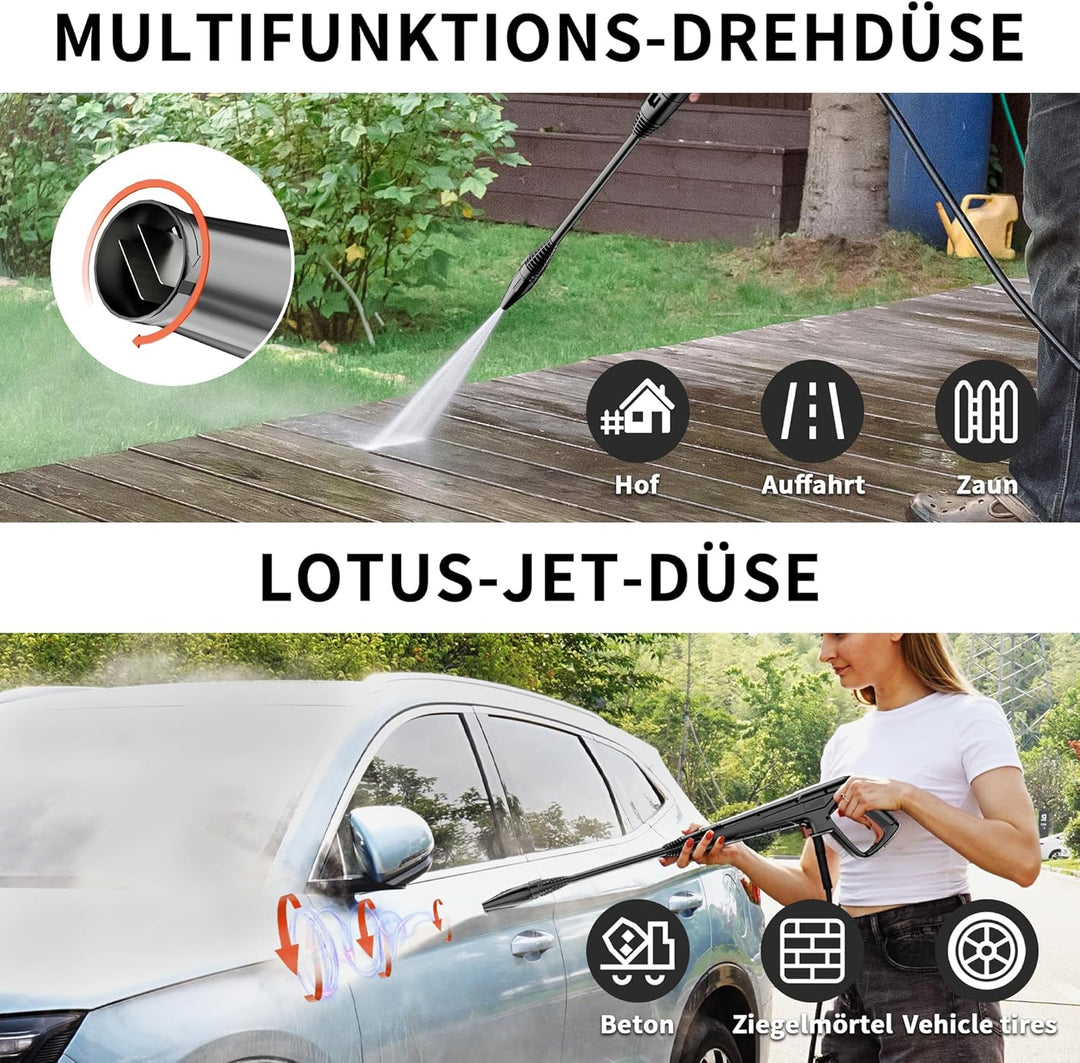 Hochdruckreiniger Touchscreen 8-stufiger 200 bar, 6-in-1-Düse, Einstellbarer Druck: 100-200 bar, För