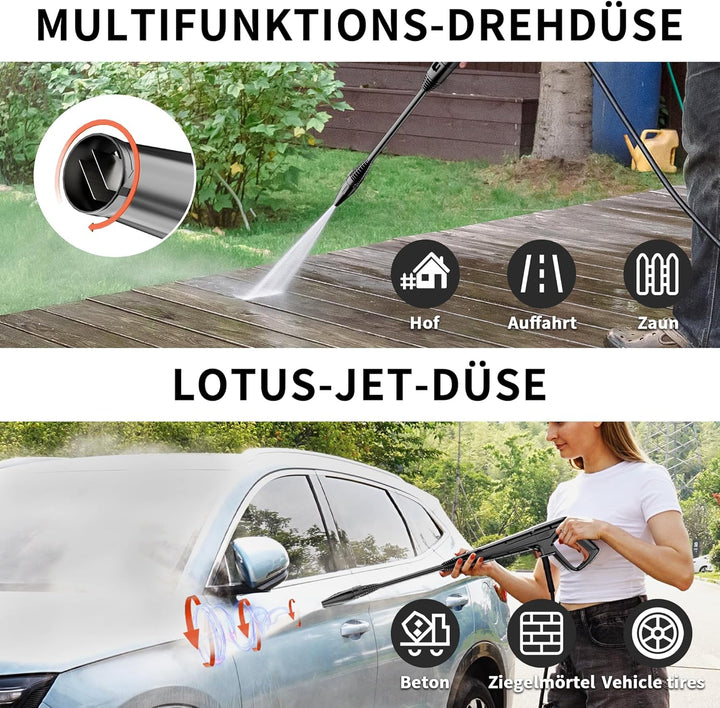 Hochdruckreiniger Touchscreen 8-stufiger 200 bar, 6-in-1-Düse, Einstellbarer Druck: 100-200 bar, För