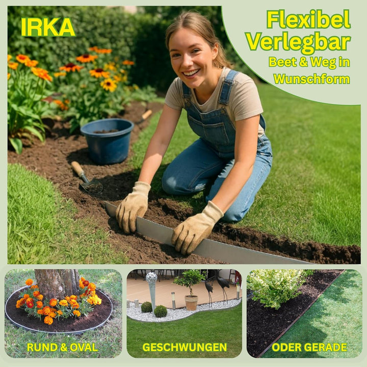 IRKA Rasenkantenband Cortenstahl Garten 15 cm x 10m x 1mm | Cortenstahl Rasenkante Rost mit Versteif