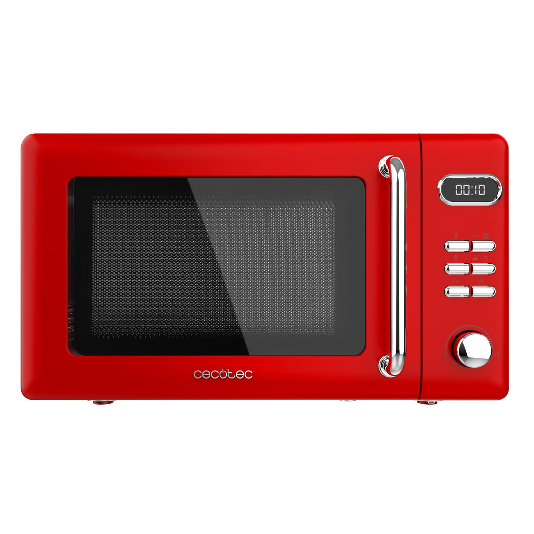 Cecotec Mikrowelle mit Grill, ProClean 5110 Retro Red, 20 L, 700 W | digitale Bedienung, Auftauen, 8