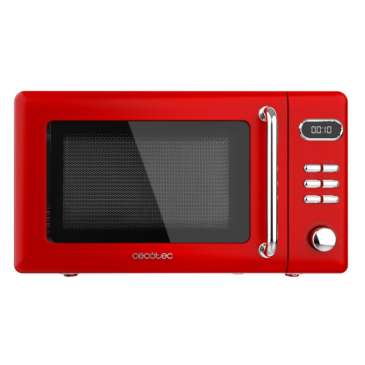 Cecotec Mikrowelle mit Grill, ProClean 5110 Retro Red, 20 L, 700 W | digitale Bedienung, Auftauen, 8