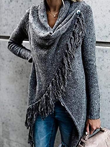 CEASIKERY Damen-Poncho mit Fransen, Pullover, Lange Strickjacke, Strickpullover, Mantel, S Dunkelgra