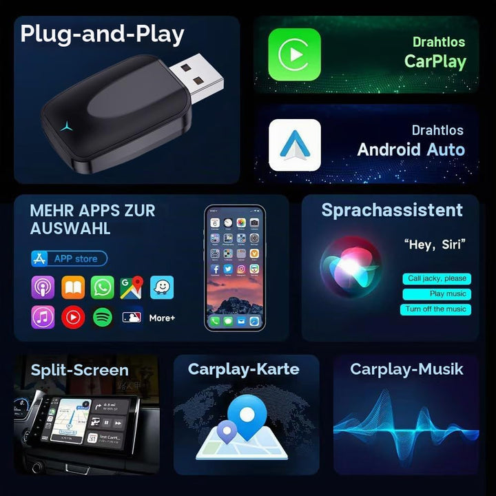 Mini Wireless CarPlay & Android Auto Adapter 2-in-1, Plug & Play, Schnelle Stabile Verbindung, Conve