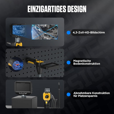 Endoskopkamera mit Licht, 360° Drehabr Endoskopkamera 6.2mm Lens Inspektionskamera 4.3" IPS Bildschi