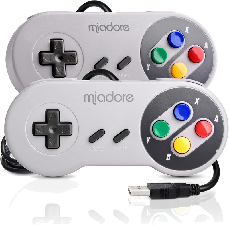 miadore 2X USB Controller für SNES NES Spiele, klassischer Retro USB Gamepad Joystick für Windows PC