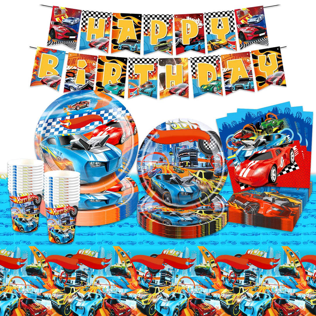 Luftballon Autos Geburtstag Deko, Rennauto Partygeschirr Set Deko Geburtstag Pappteller Kindergeburt