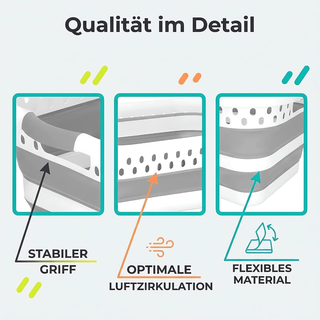 König Design Wäschekorb faltbar - 24 Liter &amp; Universelle Nutzung I Zusammenklappbarer faltbarer Wäsc