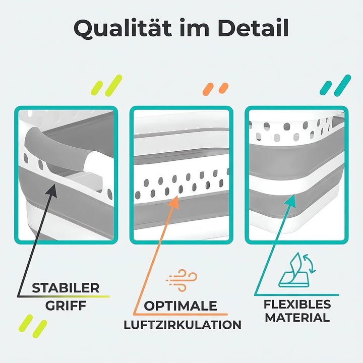 König Design Wäschekorb faltbar - 24 Liter &amp; Universelle Nutzung I Zusammenklappbarer faltbarer Wäsc