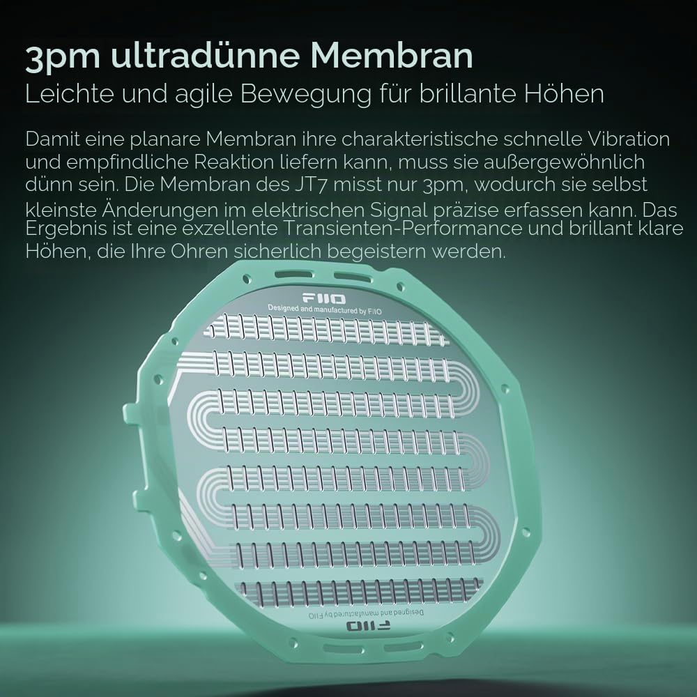 FiiO JT7 Over-Ear-Kopfhörer, planar, magnetisch, 95 x 86 mm, Planar-Treiber, 3 µm ultradünne Membran
