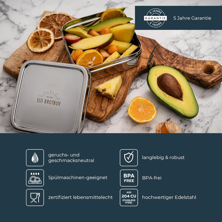 Brotbox Classic | Brotdose Kinder 500ml | Lunchbox aus Edelstahl BPA frei | Vesperbox Spülmaschinenf