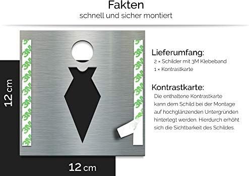 Edelstahl WC-Schilder Set - selbstklebend & pflegeleicht - Design Toiletten-Schilder T-01-E