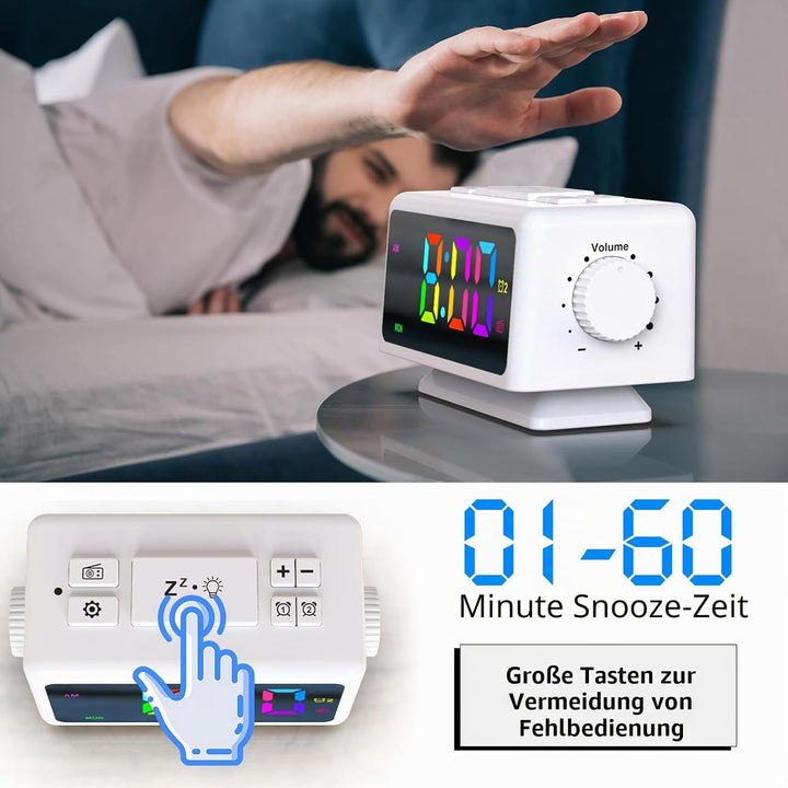 ThreeH Radiowecker RGB Farbe Zeitanzeige 12 Dimmer Lauter Alarm FM Radiowecker für Senioren Kinder 1