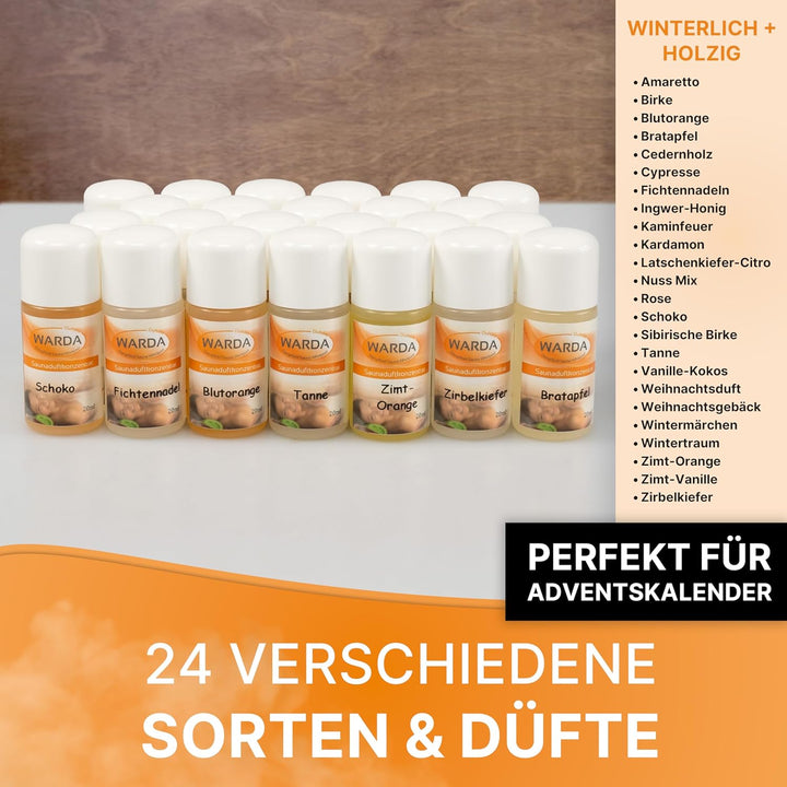 Miniatur-Set mit 24x 20 ml Flaschen von Warda Saunaduftkonzentrat Adventskalenderfüllung (24, WINTER