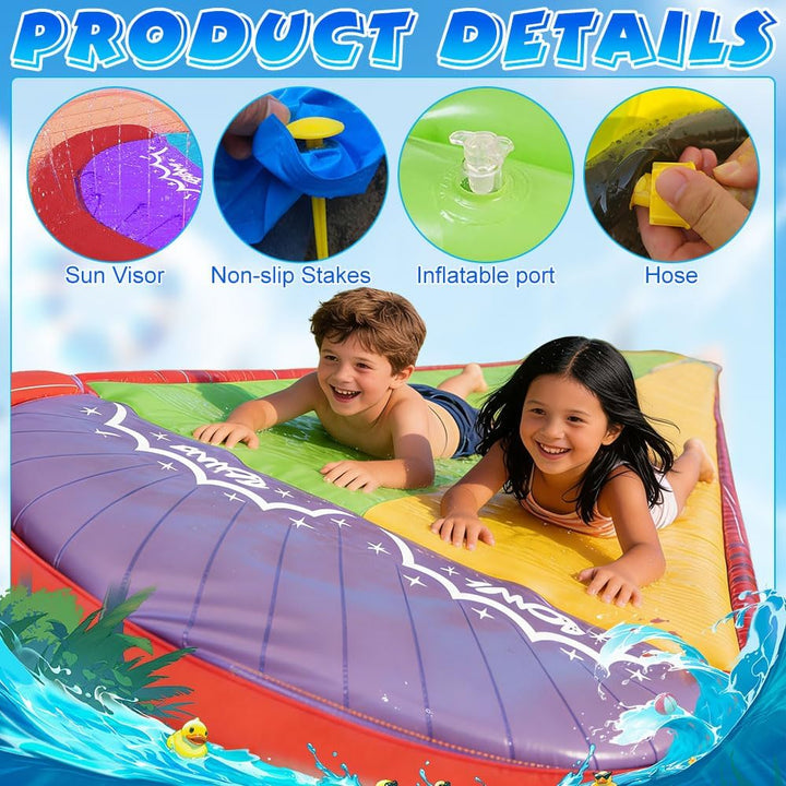 Wasserrutsche Garten für Kinder, 19.7ft/600cm Wasserrutsche mit 2 Bodyboard, Doppelrutsche Wasserrut