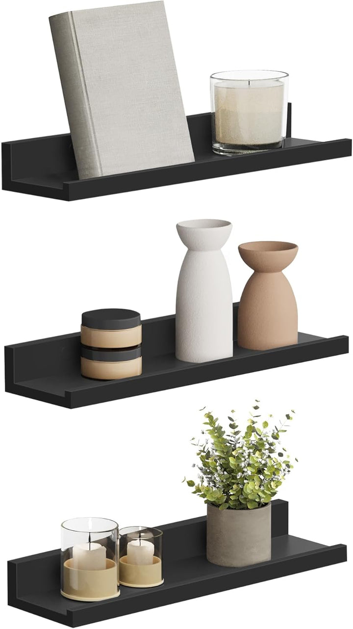 SONGMICS Wandregal, 3er Set, Schweberegal, 38 cm breit, Regal für Fotorahmen und Dekos, für Wohnzimm