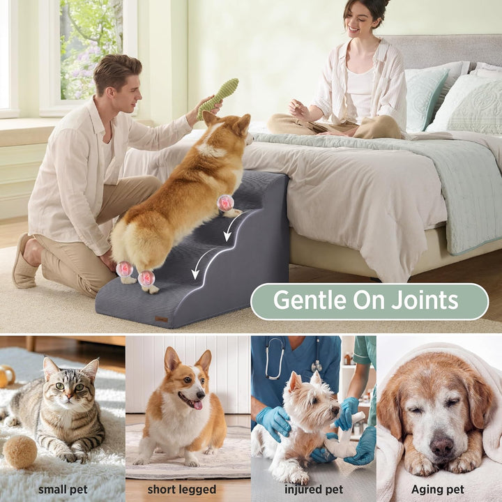 Lesure Hundetreppe Katzentreppe für Hunde und Katzen - 3 Stufen Haustiertreppe aus 33D hochdichter S