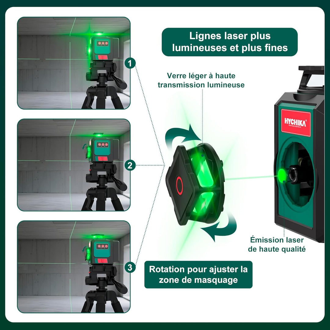 HYCHIKA Kreuzlinienlaser mit Stativ, 3x360 ° Grün Selbstnivellierend Laser Wasserwaage, Kreuzlaser L