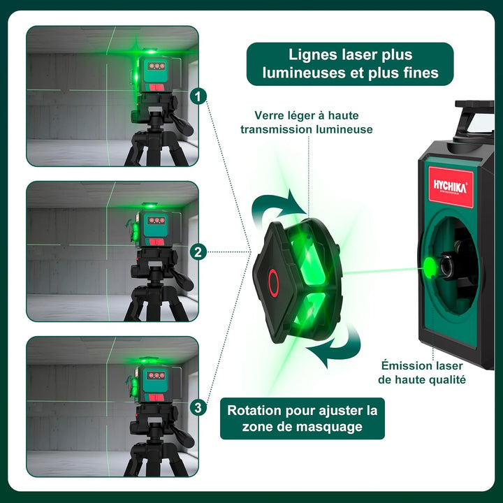 HYCHIKA Kreuzlinienlaser mit Stativ, 3x360 ° Grün Selbstnivellierend Laser Wasserwaage, Kreuzlaser L