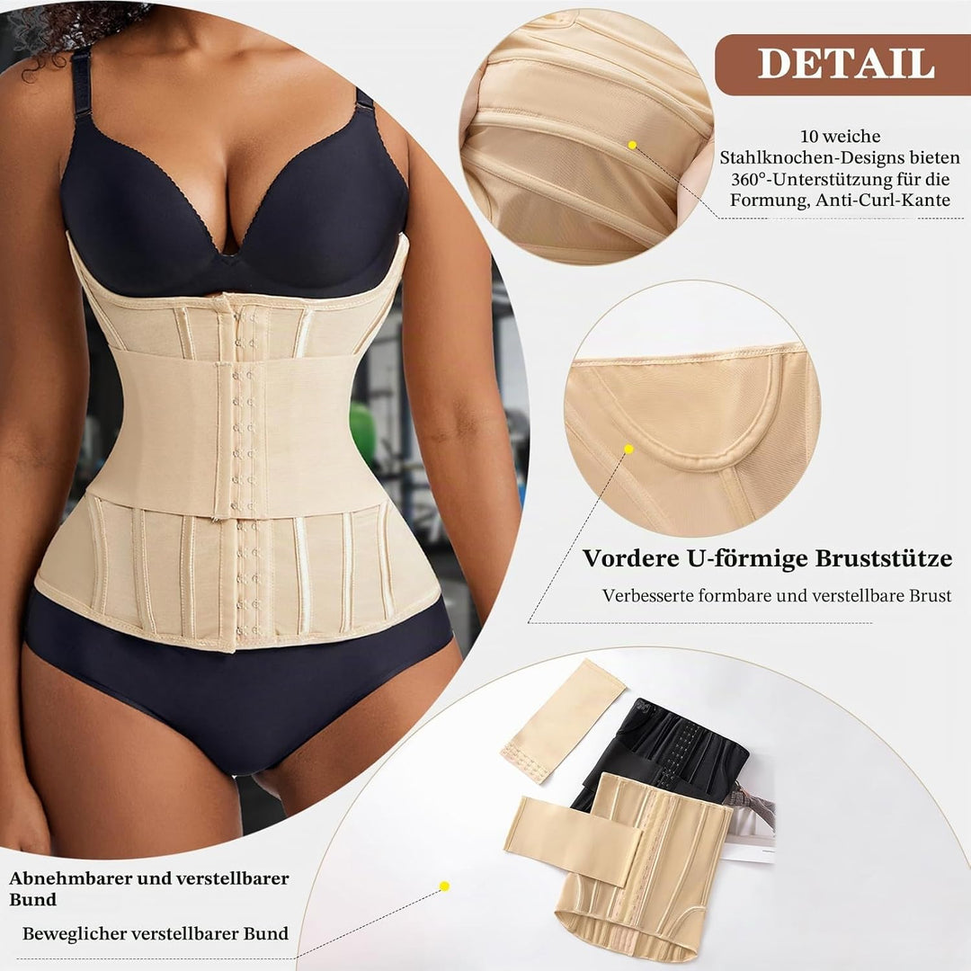 Korsett Damen Bauchweg Doppelte Verschlüsse, Waist Trainer Doppellagiges Verschlusssystem Bauchweggü