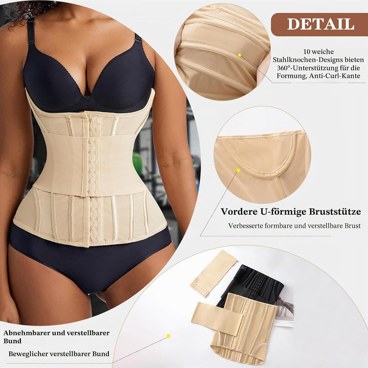 Korsett Damen Bauchweg Doppelte Verschlüsse, Waist Trainer Doppellagiges Verschlusssystem Bauchweggü