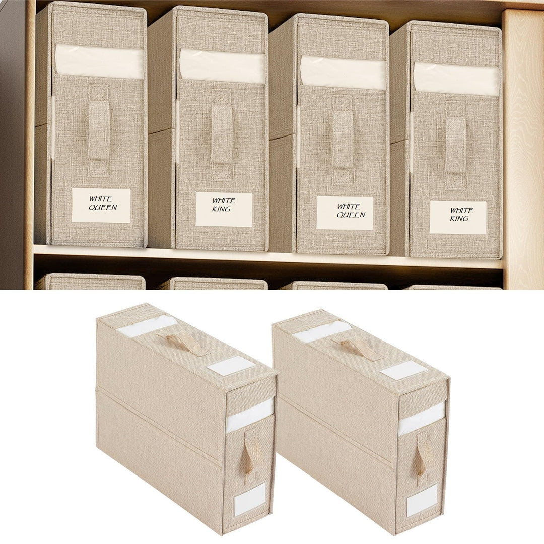 2er-Pack Faltbare Bettlaken Organizer mit klarem Fenster und verbessertem Griff, Beige Leinen Schran