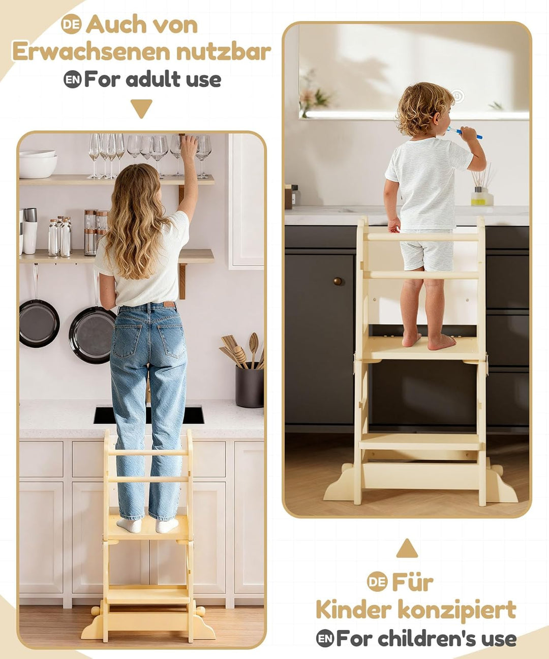 Yorbay Lernturm ab 1 Jahr Klappbar: 2 in 1 Montessori Learning Tower für Kinder mit Tafel - Tritthoc