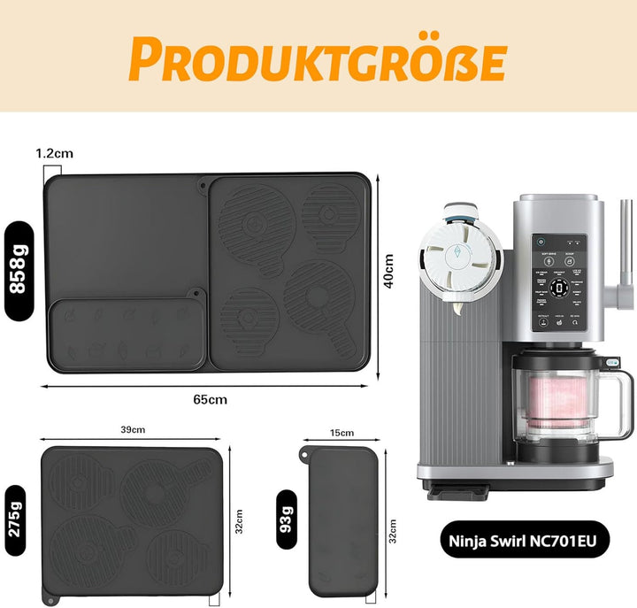 Gleitunterlage für Ninja Creami Eismaschine NC700/500/300 Arbeitsplattenmatte, 3 Stück Silikonmatte