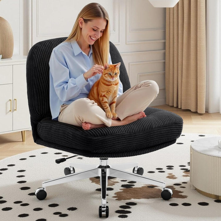 IWMH Bürostuhl ohne Armlehne, Sessel Wohnzimmer mit gekreuzten Beinen, Ergonomischer Drehstuhl mit E