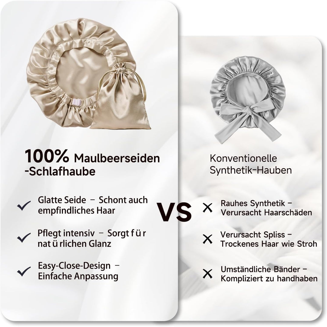 Kaome 22 Momme 100% Maulbeerseide Schlafmütze Verstellbar, 6A Doppelseitige Nachtmütze aus Seide, Fü