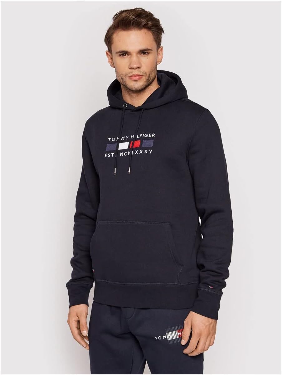 Tommy Hilfiger Langarm Hoodie Kapuze Logo-Details Uni weinrot M Blau, M Blau