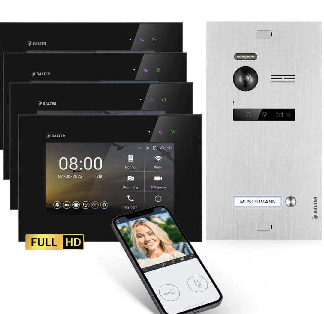 SCHUTZER Balter EVO HD Video Türklingel mit Kamera, 2 Draht Türsprechanlage 1 Familienhaus, 4x7 Zoll