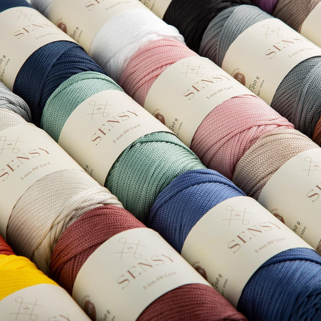 Sensy Premium 3 mm 120 Meter Polyester-Seil, 100% Polypropylen-Kordel, Makramee-Seil, Häkeltaschen-K