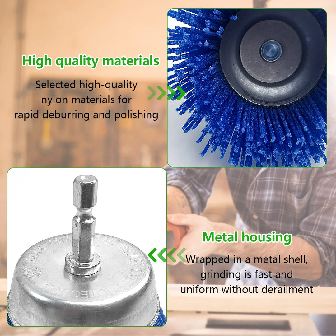 9 Stück Schleifaufsatz für Bohrmaschine, Nylonbürste mit 1/4 Zoll Sechskantschaft, Topfbürsten Schle